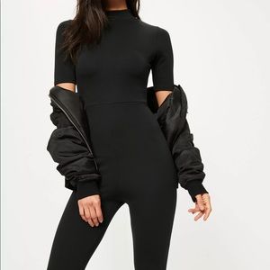 Black Short Sleeve Cropped Unitard Jumpsuit